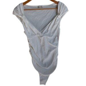 NWT Free People Intimately Another Love White Ribbed Cap Sleeve Body Suit Sz M